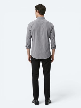 Gri Regular Fit Uzun Dokuma Casual Pamuk Karışımlı Gömlek