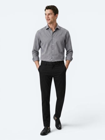 Gri Regular Fit Uzun Dokuma Casual Pamuk Karışımlı Gömlek