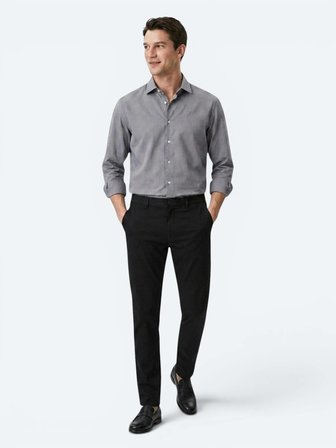 Gri Regular Fit Uzun Dokuma Casual Pamuk Karışımlı Gömlek