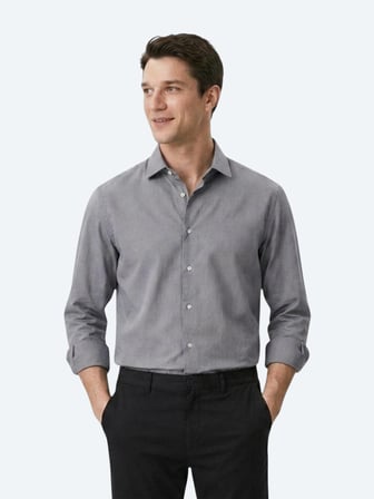 Gri Regular Fit Uzun Dokuma Casual Pamuk Karışımlı Gömlek