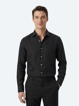 Siyah Regular Fit Uzun Dokuma Casual Pamuk Karışımlı Gömlek