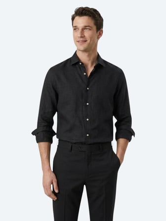 Siyah Regular Fit Uzun Dokuma Casual Pamuk Karışımlı Gömlek