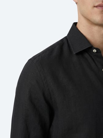Siyah Regular Fit Uzun Dokuma Casual Pamuk Karışımlı Gömlek