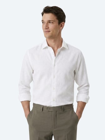 Beyaz Regular Fit Uzun Dokuma Casual Pamuk Karışımlı Gömlek