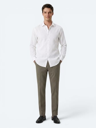 Beyaz Regular Fit Uzun Dokuma Casual Pamuk Karışımlı Gömlek