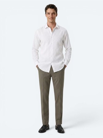 Beyaz Regular Fit Uzun Dokuma Casual Pamuk Karışımlı Gömlek