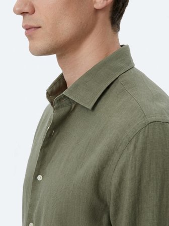 Haki Regular Fit Uzun Dokuma Casual Pamuk Karışımlı Gömlek