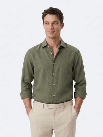 Haki Regular Fit Uzun Dokuma Casual Pamuk Karışımlı Gömlek