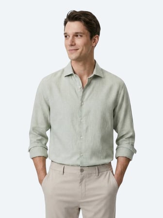 Yeşil Regular Fit Uzun Dokuma Casual Pamuk Karışımlı Gömlek