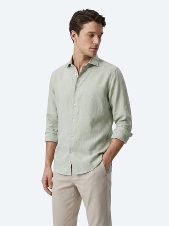 Yeşil Regular Fit Uzun Dokuma Casual Pamuk Karışımlı Gömlek