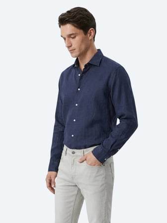 İndigo Regular Fit Uzun Dokuma Casual Pamuk Karışımlı Gömlek