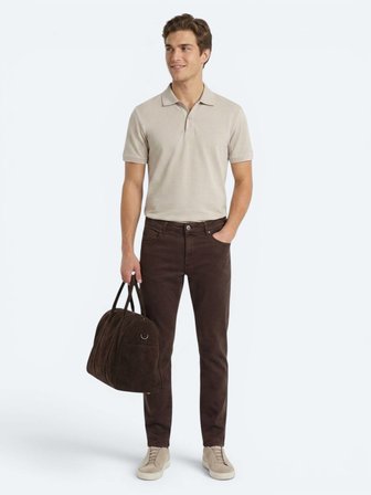 Kahverengi Dokuma Slim Fit Spor Pamuk Karışımlı Pantolon
