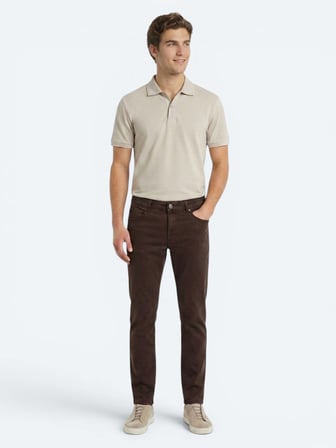 Kahverengi Dokuma Slim Fit Spor Pamuk Karışımlı Pantolon