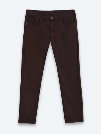 Kahverengi Dokuma Slim Fit Spor Pamuk Karışımlı Pantolon