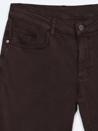 Kahverengi Dokuma Slim Fit Spor Pamuk Karışımlı Pantolon