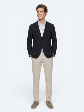 Lacivert Kareli Modern Fit Pamuk Karışımlı Örme Ceket