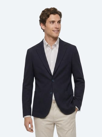 Lacivert Kareli Modern Fit Pamuk Karışımlı Örme Ceket