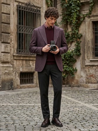 Bordo Desenli Modern Fit Yün Karışımlı Örme Ceket