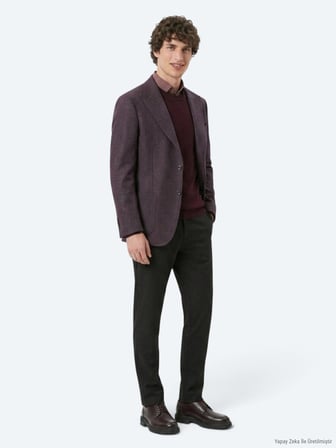 Bordo Desenli Modern Fit Yün Karışımlı Örme Ceket