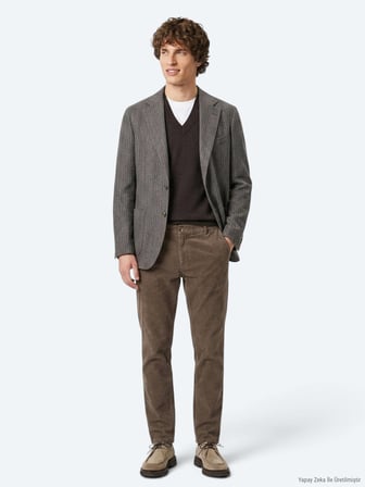 Kahverengi Desenli Modern Fit Yün Karışımlı Ceket