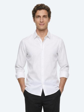 Beyaz Çizgili Regular Fit Uzun Dokuma Casual %100 Pamuk Gömlek