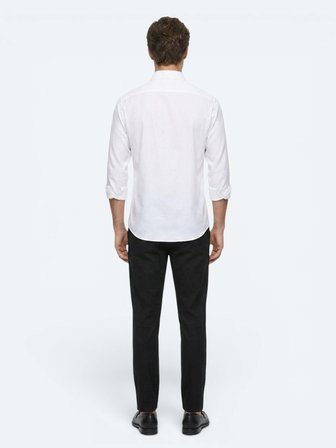 Beyaz Çizgili Regular Fit Uzun Dokuma Casual %100 Pamuk Gömlek