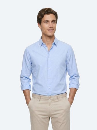Mavi Çizgili Regular Fit Uzun Dokuma Casual %100 Pamuk Gömlek