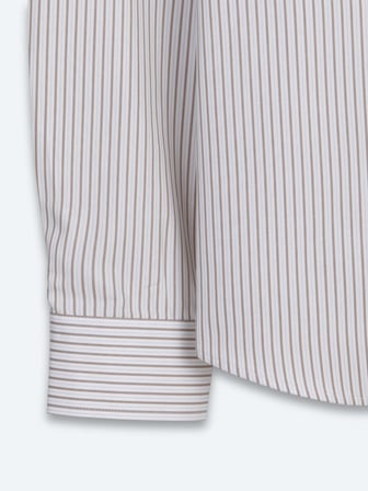 Bej Çizgili Regular Fit Uzun Dokuma Casual %100 Pamuk Gömlek