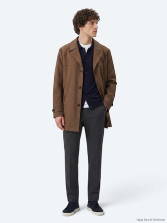 Fındık Regular Fit Gömlek Yaka Casual Dokuma Pardösü