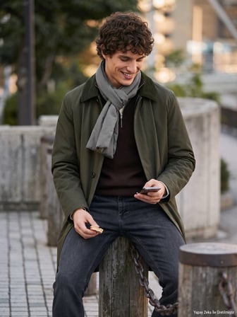 Haki Regular Fit Gömlek Yaka Casual Dokuma Pardösü
