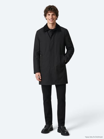 Siyah Regular Fit Gömlek Yaka Casual Dokuma Pardösü