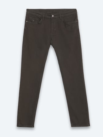 Haki Düz Dokuma Slim Fit Spor Pamuk Karışımlı Pantolon
