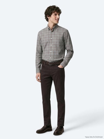 Kahverengi Düz Dokuma Slim Fit Spor Pamuk Karışımlı Pantolon
