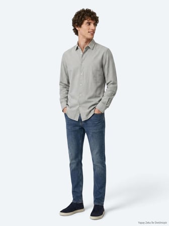 Gri Düz Regular Fit Uzun Dokuma Casual %100 Pamuk Gömlek