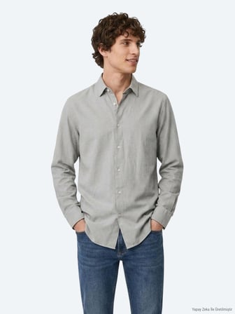 Gri Düz Regular Fit Uzun Dokuma Casual %100 Pamuk Gömlek