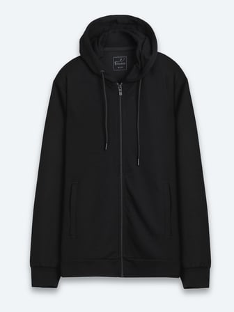 Siyah Kapüşonlu Düz Sweatshirt