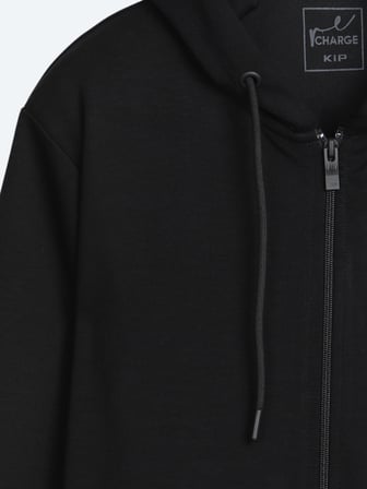 Siyah Kapüşonlu Düz Sweatshirt