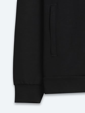 Siyah Kapüşonlu Düz Sweatshirt