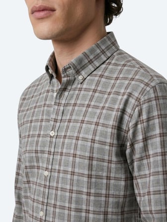 Gri Kareli Regular Fit Uzun Dokuma Casual %100 Pamuk Gömlek