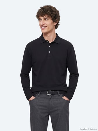 Siyah Düz Polo Yaka %100 Pamuk T-Shirt