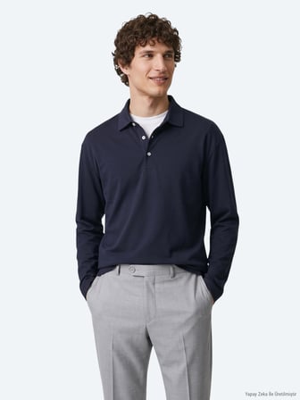 Lacivert Düz Polo Yaka %100 Pamuk T-Shirt