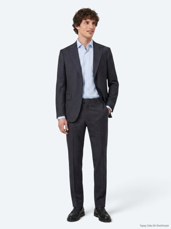Lacivert Kareli Modern Fit %100 Yün Takım Elbise