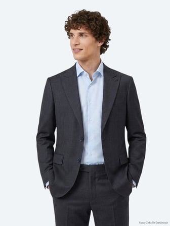 Lacivert Kareli Modern Fit %100 Yün Takım Elbise
