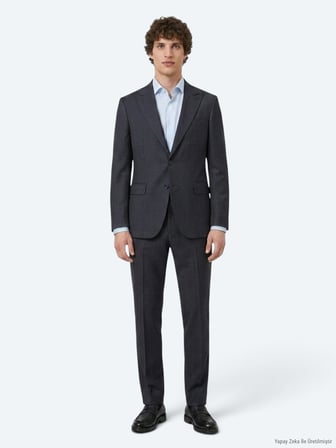 Lacivert Kareli Modern Fit %100 Yün Takım Elbise