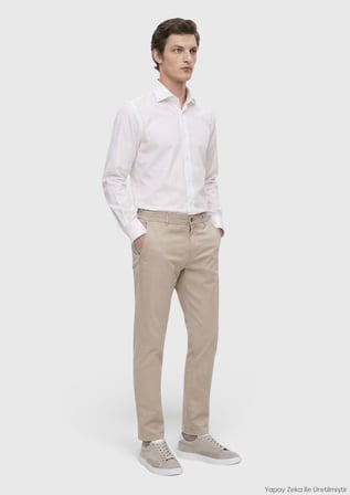 Bej Düz Dokuma Jogging Fit Casual Pantolon