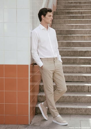 Bej Düz Dokuma Jogging Fit Casual Pantolon