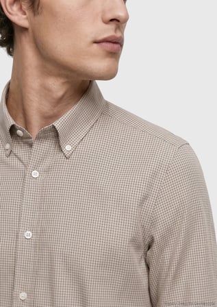 Bej Casual Fit Uzun Dokuma Casual %100 Pamuk Gömlek