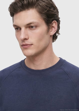 İndigo Bisiklet Yaka Düz Sweatshırt