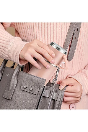 Dekorasyaa Paslanmaz Çelik 3 Bardaklı Termos 500 ml - Çanta Hediyeli - 12 Saat Sıcak Soğuk - Pembe