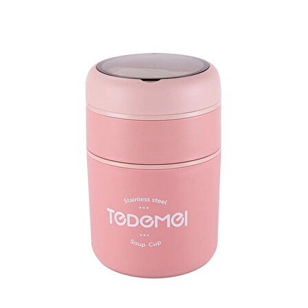 Dekorasyaa 2 Katlı Lunch Box - Pembe - Paslanmaz Çelik - Kaşıklı - Yemek Taşıma Kabı - 710ml